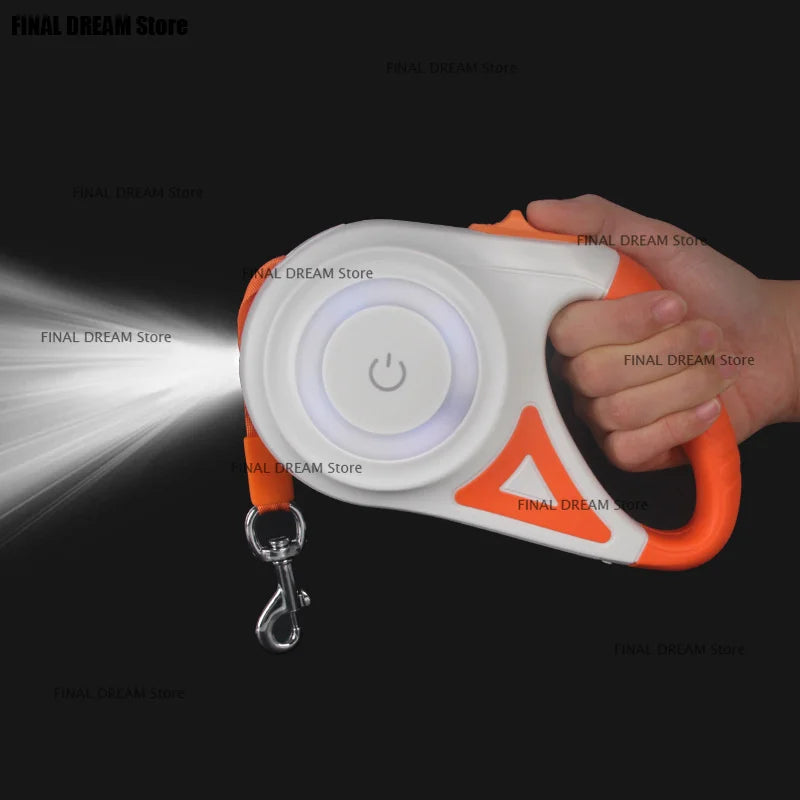 5M Automatic Retractable Dog Leash with Led Flashlight Durable Nylon Lead for Pet Dogs Adjustable Walking Running Rope