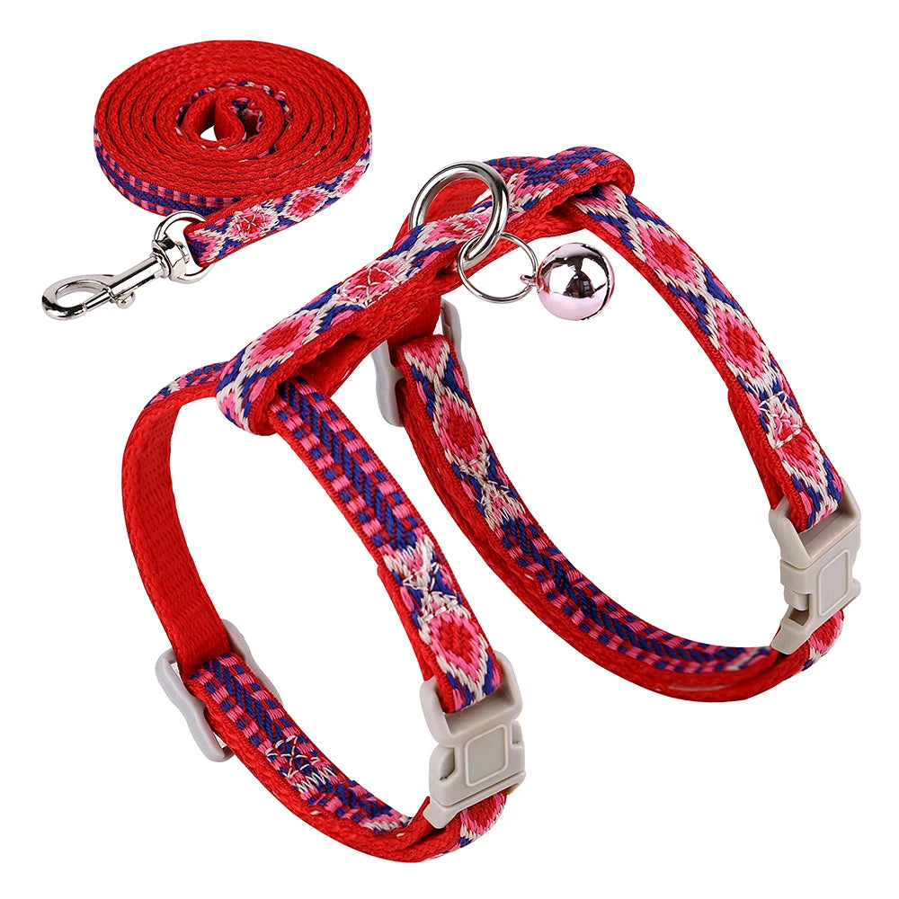 Nylon Cat Harness Leash Set Adjustable Puppy Kitten Harnesses Vest With Bell Pet Walking Lead Rope For Small Dogs Cats Chihuahua