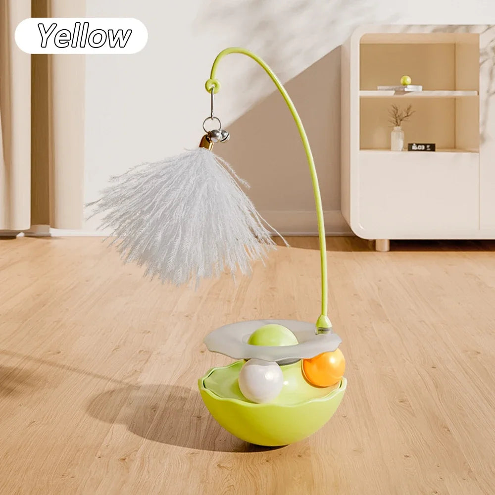 Funny Tumbler Cat Toys for Bite Resistant Removable Turntable Plush Feathers Cat Toy Interactive Cat Teasing Stick