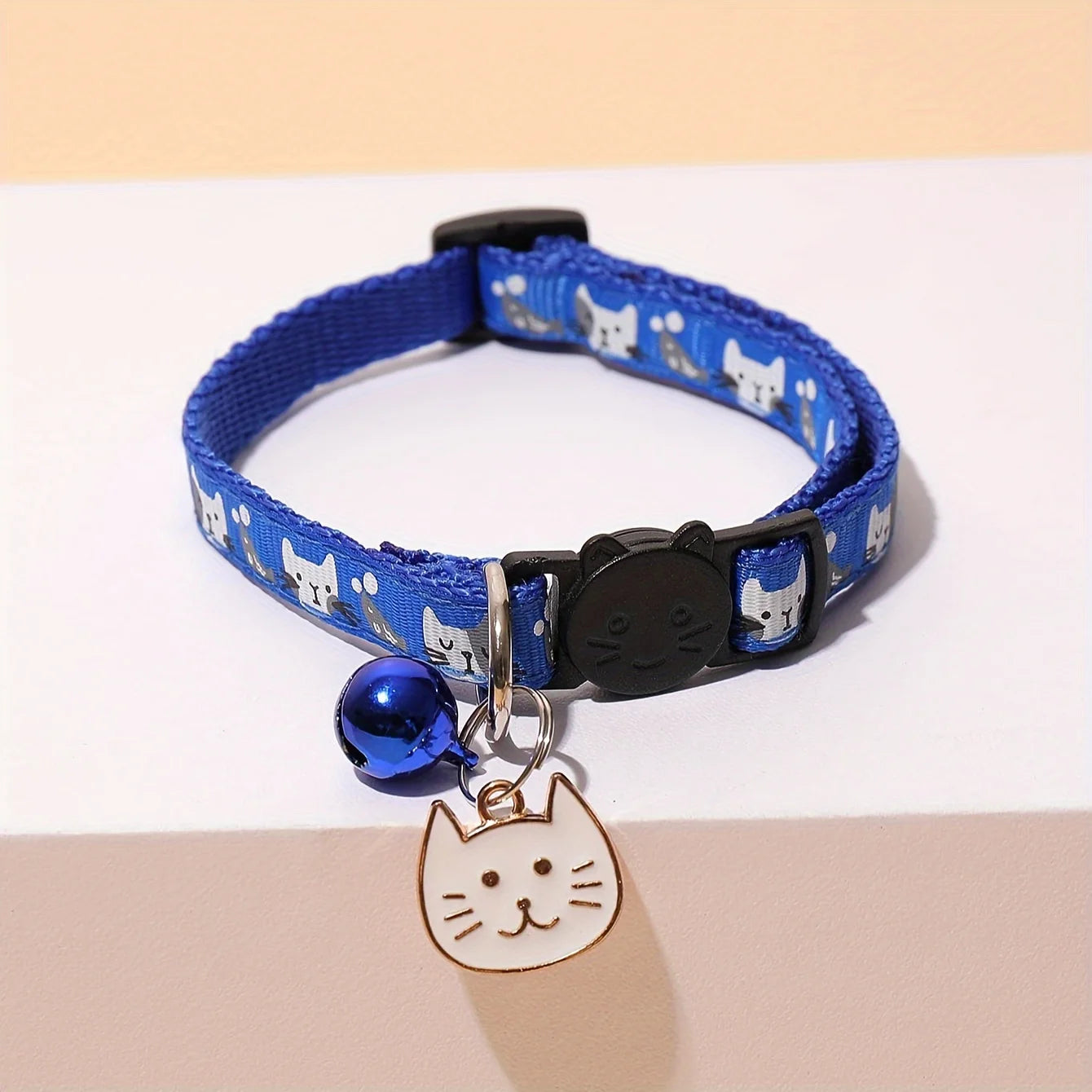 Comfort Fit Cartoon Design Adjustable Nylon Cat Collar - Safety Buckle and Bell, Durable Pet Accessory for Small Dogs & Cats