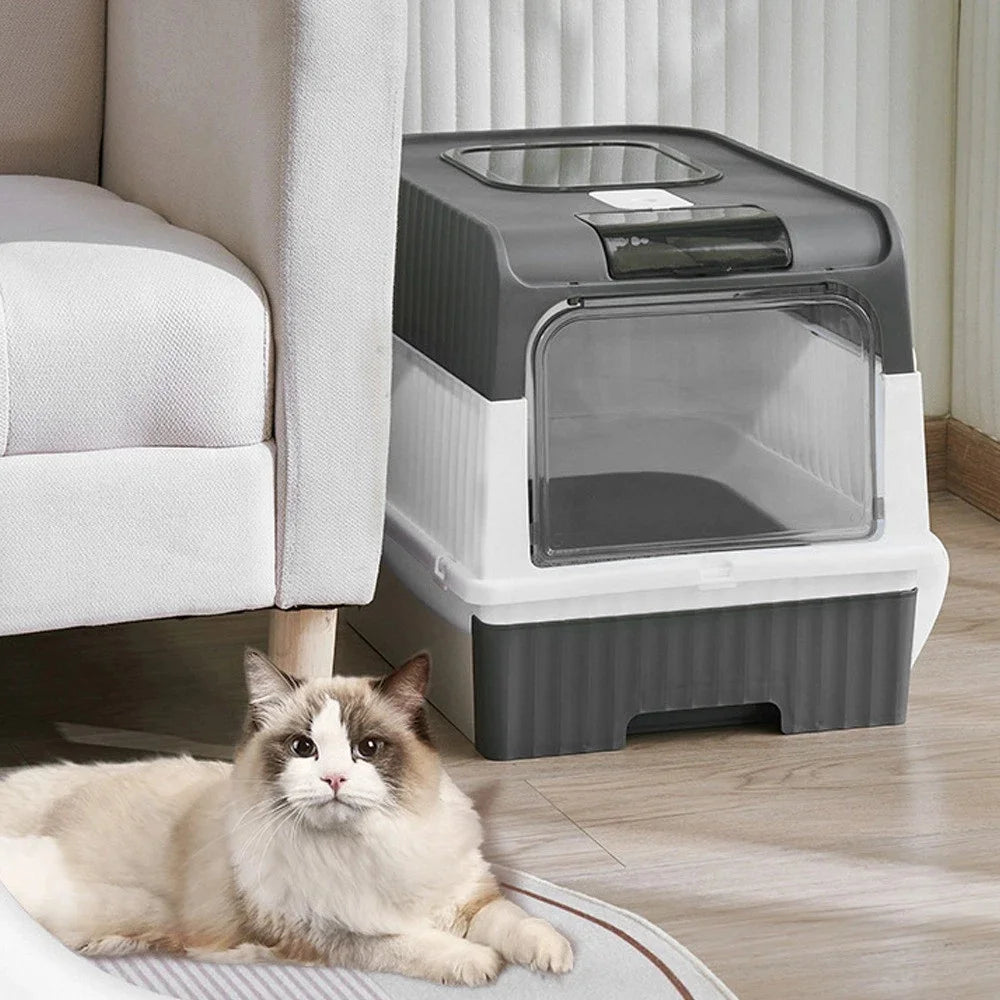 Capacity Cat Litter Box Self Enclosed Foldable Kitty Toilet Cleaning Pan Drawer Anti-Splashing Cat Toilet Boxes Litter Scoop