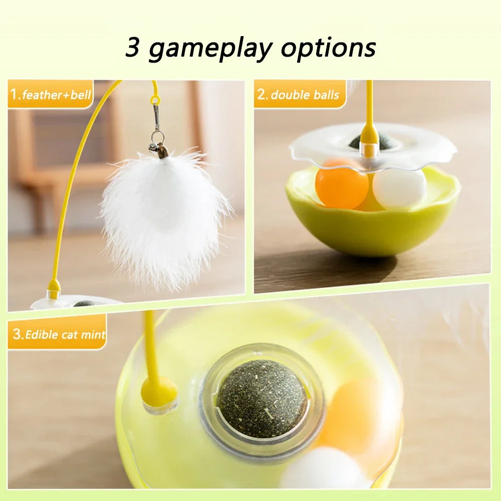 Funny Tumbler Cat Toys for Bite Resistant Removable Turntable Plush Feathers Cat Toy Interactive Cat Teasing Stick