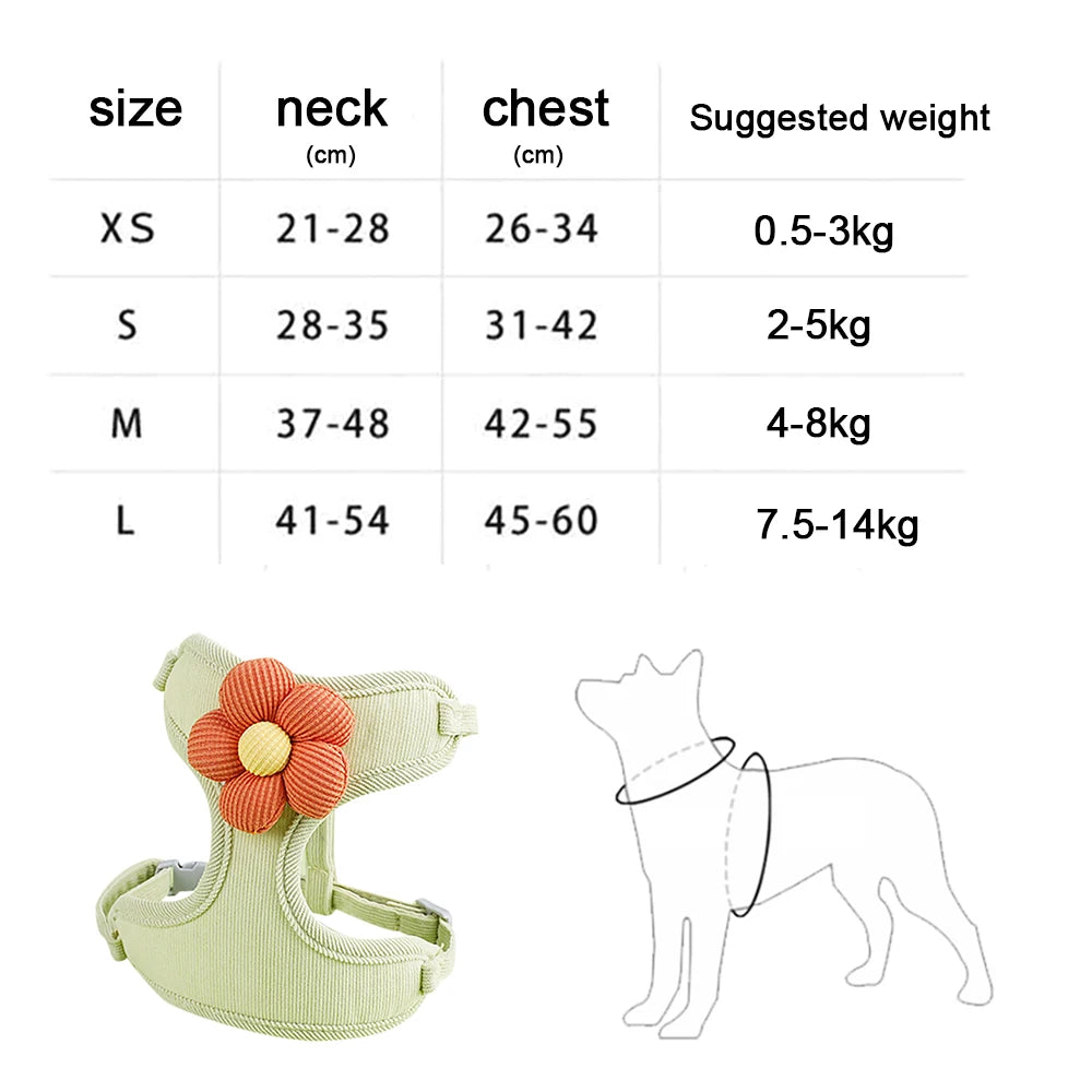 Floral Print Cat Harness and Leash Set, Adjustable Escape-Proof Soft Mesh Vest, Reflective Kitten Harness for Walking, Training,