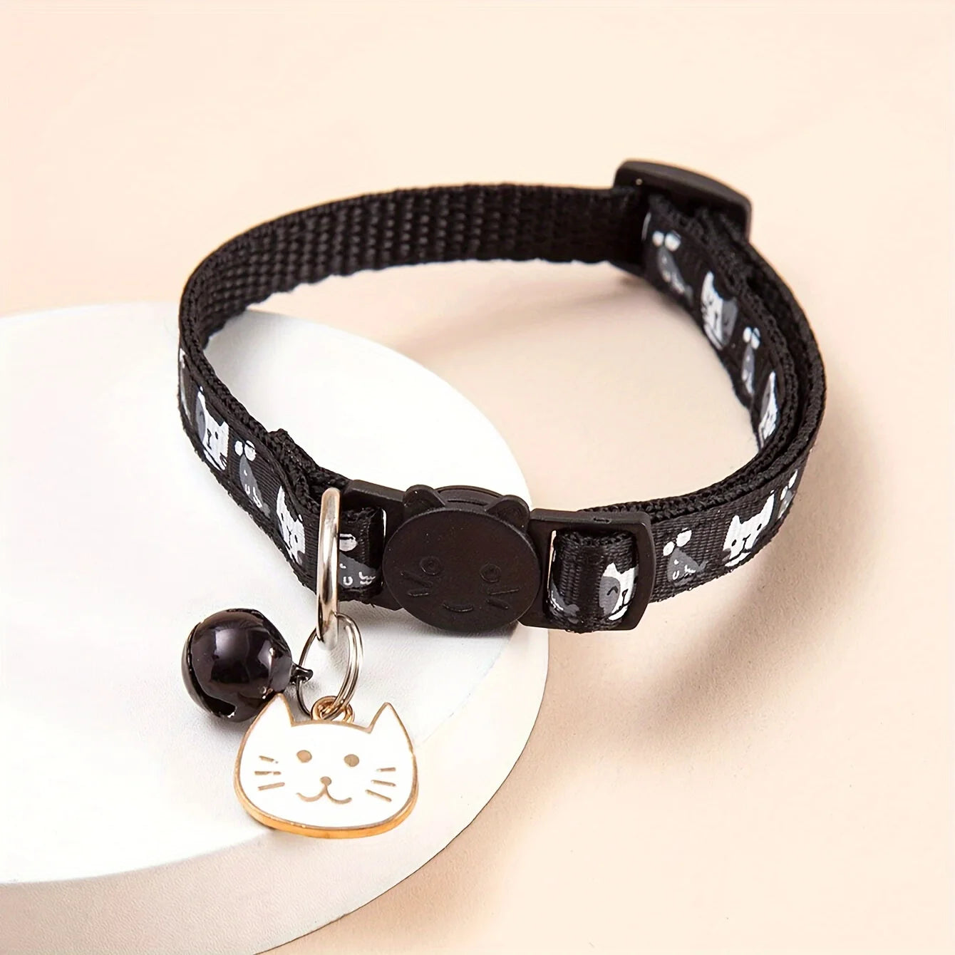 Comfort Fit Cartoon Design Adjustable Nylon Cat Collar - Safety Buckle and Bell, Durable Pet Accessory for Small Dogs & Cats