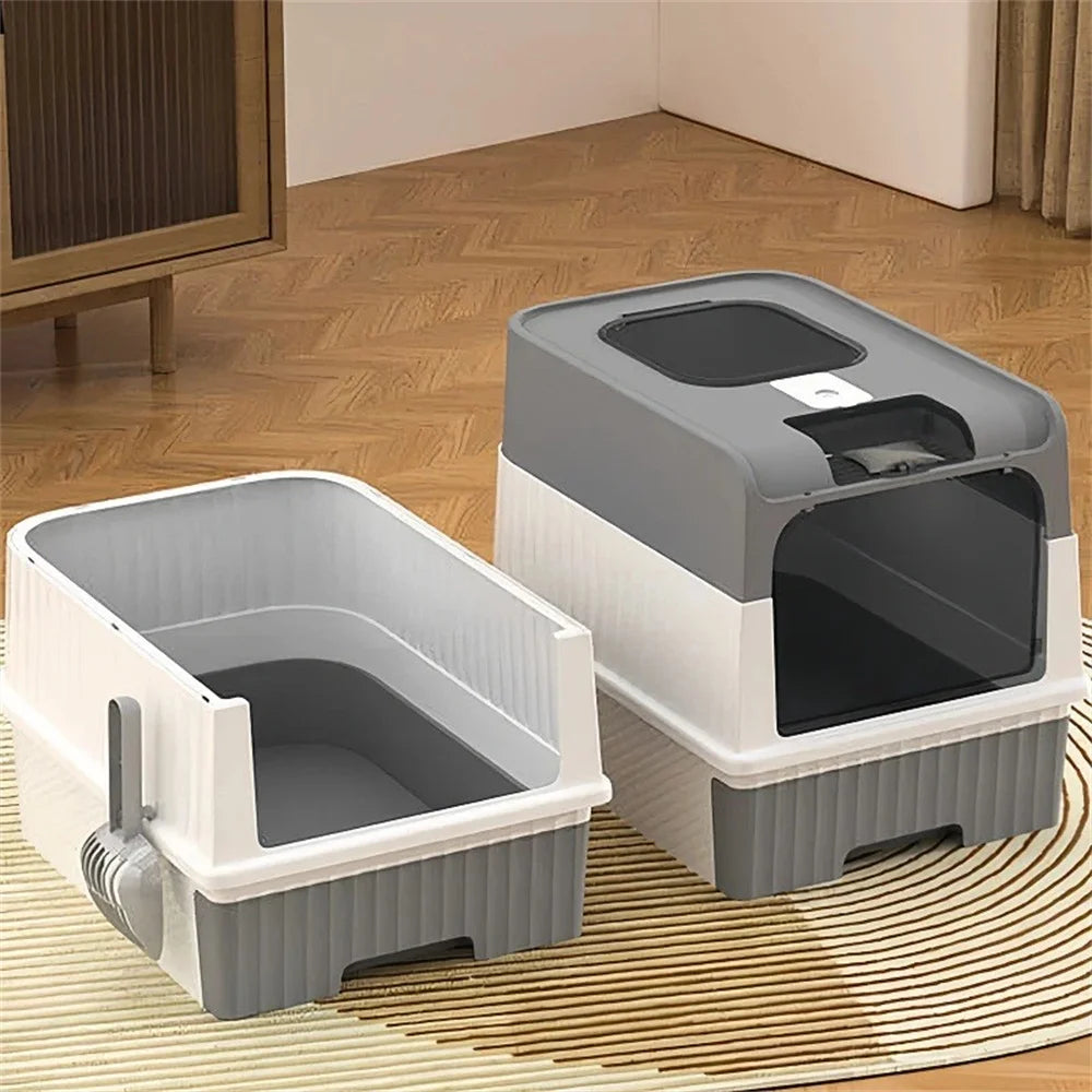Capacity Cat Litter Box Self Enclosed Foldable Kitty Toilet Cleaning Pan Drawer Anti-Splashing Cat Toilet Boxes Litter Scoop