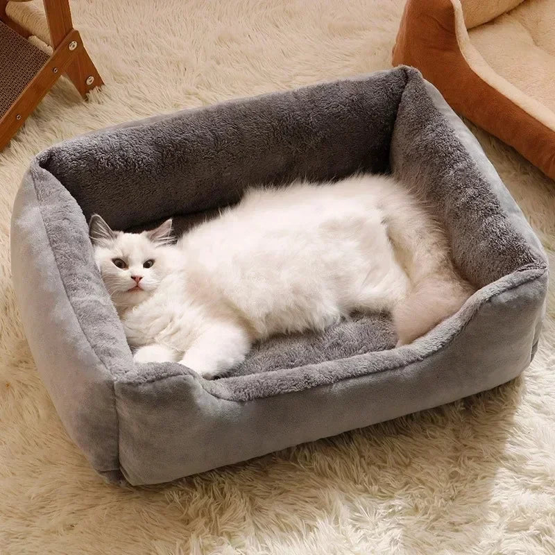 Fluffy Thickened Cat Bed Square Warm Comfortable Pets Cushion Pad with Non-slip Base Soft Large Dog Nest Winter Pet Supplies