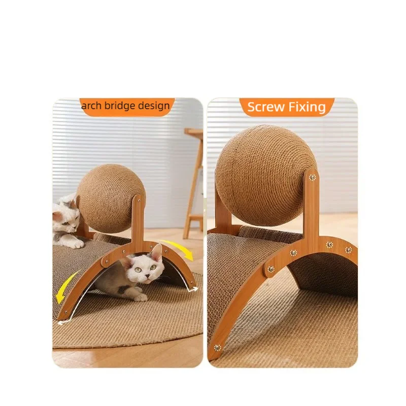 2 In 1, Cat Scratching Ball Wooden Cat Scratcher, Natural Sisal Scratch Board Scratching Column, Wear-Resistant Paw Wood Scraper