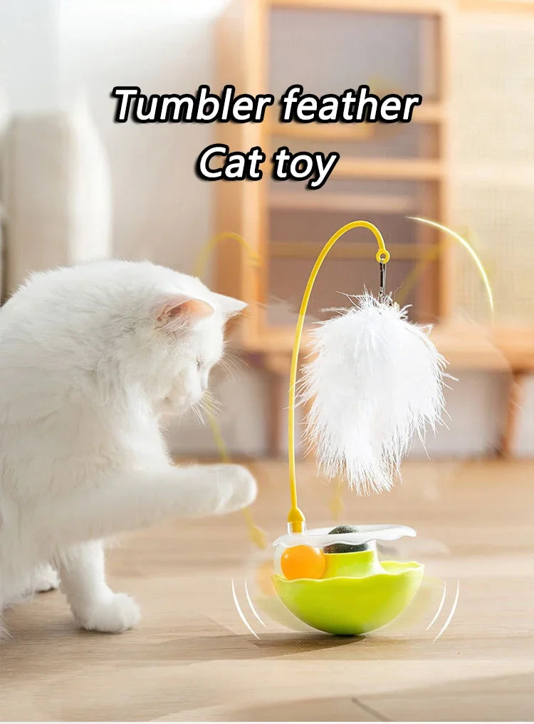 Funny Tumbler Cat Toys for Bite Resistant Removable Turntable Plush Feathers Cat Toy Interactive Cat Teasing Stick