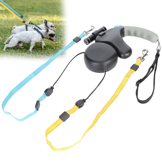 Pet Double-Head Traction Rope One for Two Traction Dog Double-Ended Retractable Leash with LED Light