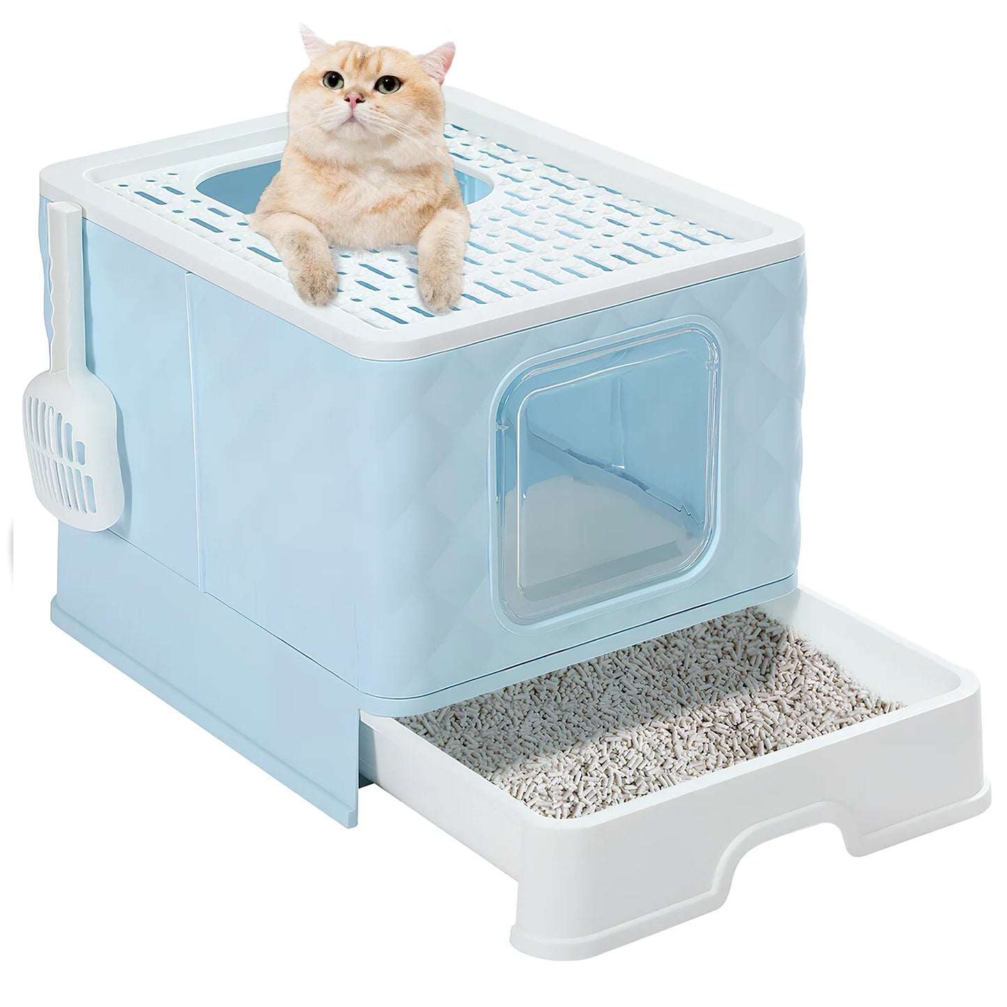 Cat Litter Box Semi-enclosed Splashproof Cat Tray Cat Toilet Cleaning Basin Supplies Self Cleaning Large Cat Toilet Litter Tray