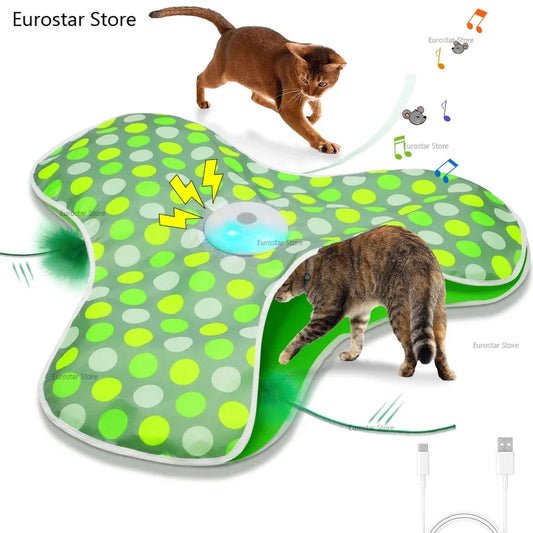 Smart Cat Toys Interactive Hide and Seek Cat Toy with Mouse Squeaky Motion Activated Moving Concealed Feathers Kitten Teaser Toy