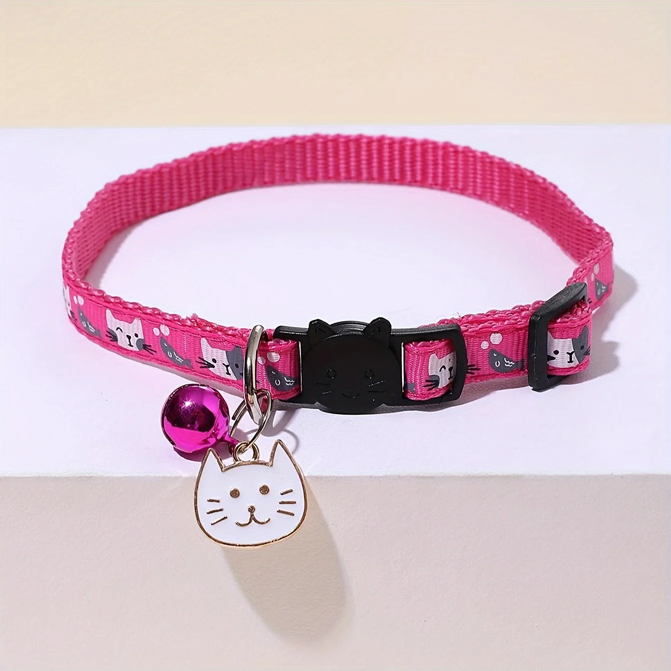 Comfort Fit Cartoon Design Adjustable Nylon Cat Collar - Safety Buckle and Bell, Durable Pet Accessory for Small Dogs & Cats
