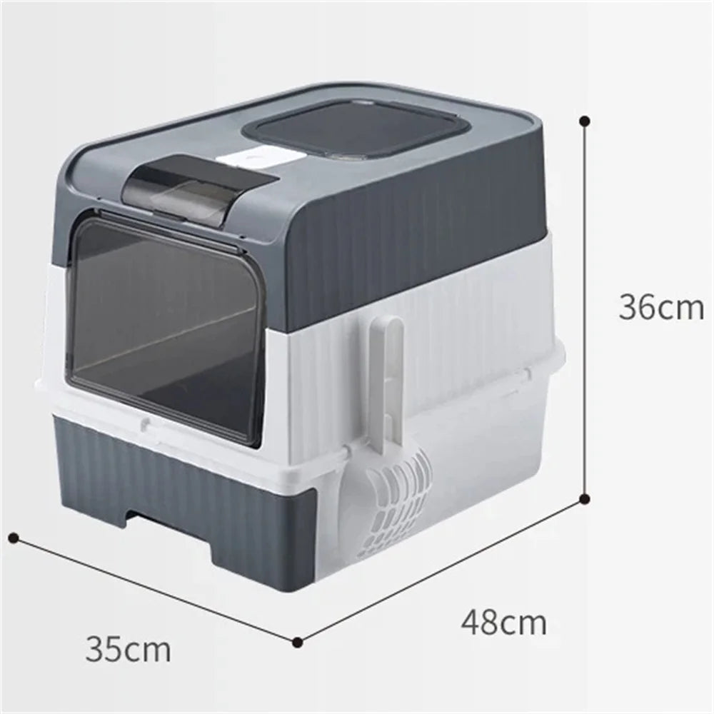 Capacity Cat Litter Box Self Enclosed Foldable Kitty Toilet Cleaning Pan Drawer Anti-Splashing Cat Toilet Boxes Litter Scoop