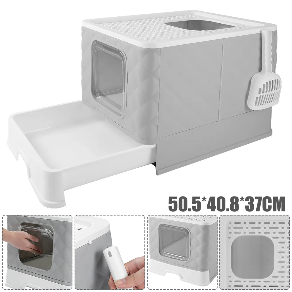 Cat Litter Box Semi-enclosed Splashproof Cat Tray Cat Toilet Cleaning Basin Supplies Self Cleaning Large Cat Toilet Litter Tray