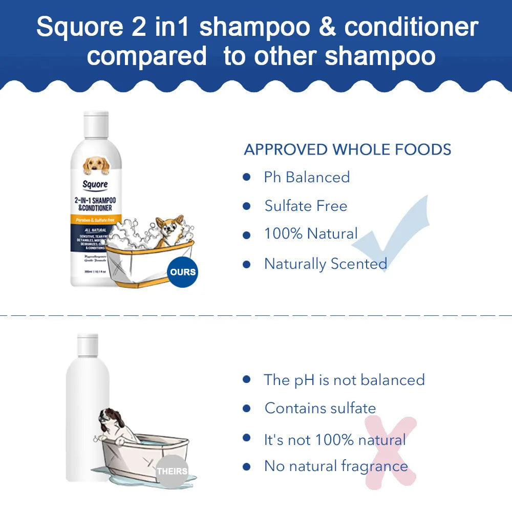 300ml Puppy Shampoo Conditioner for Dogs Cats Natural Moisturizing Formula with PH Balance Gentle Hypoallergenic Bath Foam