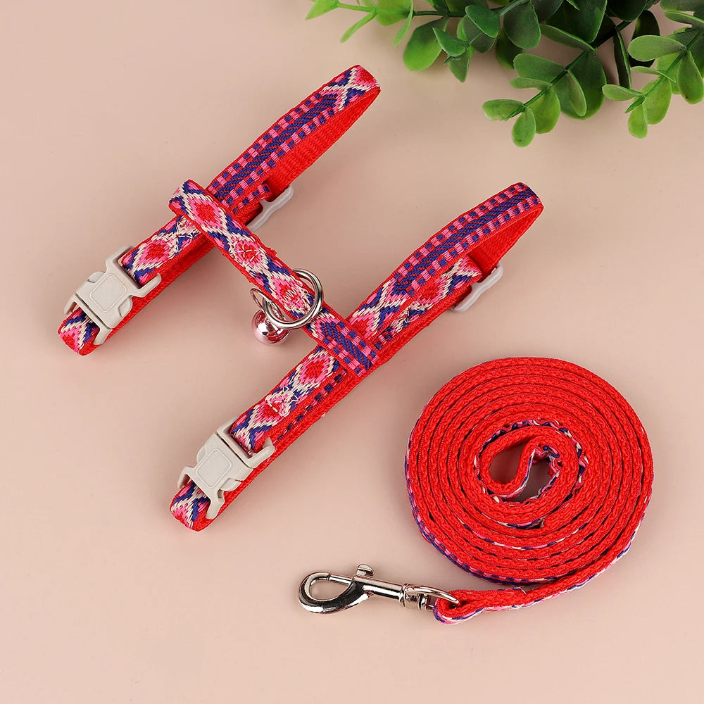 Nylon Cat Harness Leash Set Adjustable Puppy Kitten Harnesses Vest With Bell Pet Walking Lead Rope For Small Dogs Cats Chihuahua