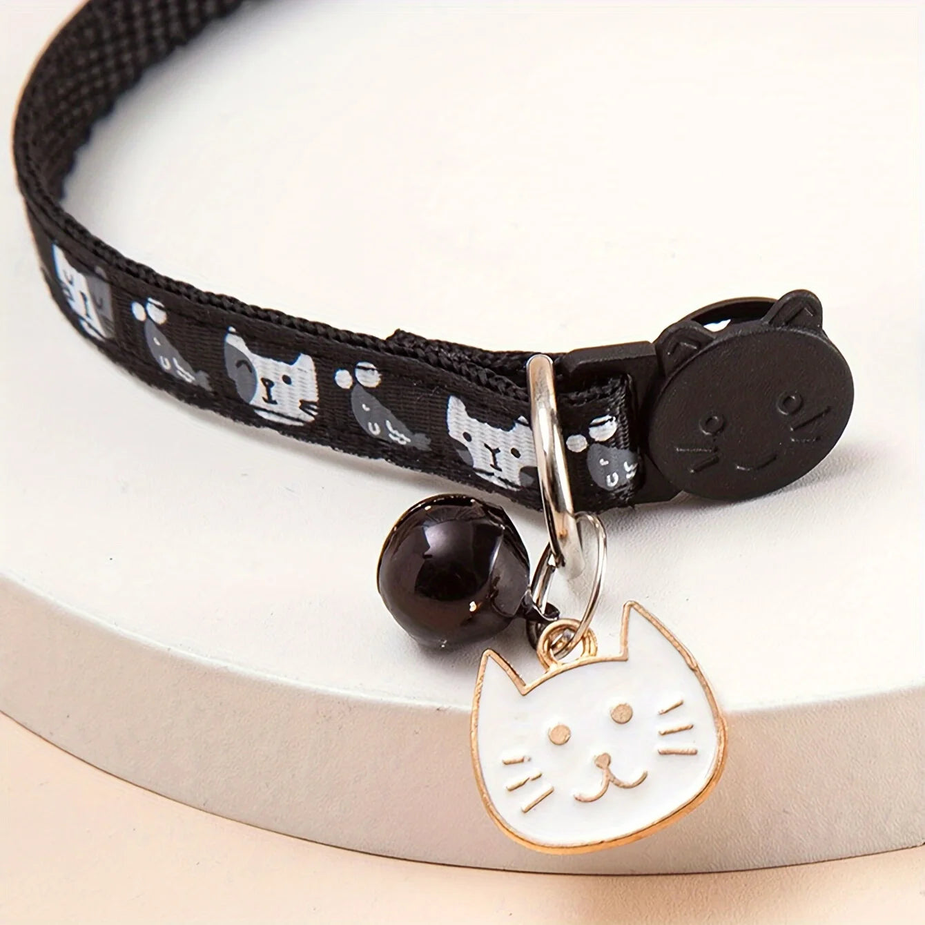 Comfort Fit Cartoon Design Adjustable Nylon Cat Collar - Safety Buckle and Bell, Durable Pet Accessory for Small Dogs & Cats