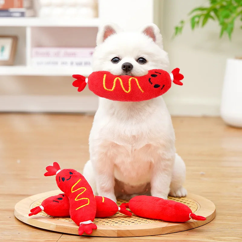 Dog Chew Toy Cute Plush Squeaky Toy Teeth Cleaning Bite-resistant Puppy Toy Interactive Training Dog Supplies