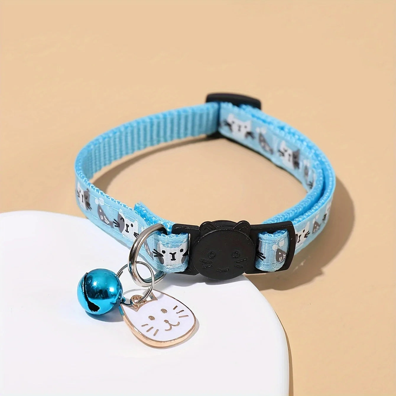 Comfort Fit Cartoon Design Adjustable Nylon Cat Collar - Safety Buckle and Bell, Durable Pet Accessory for Small Dogs & Cats
