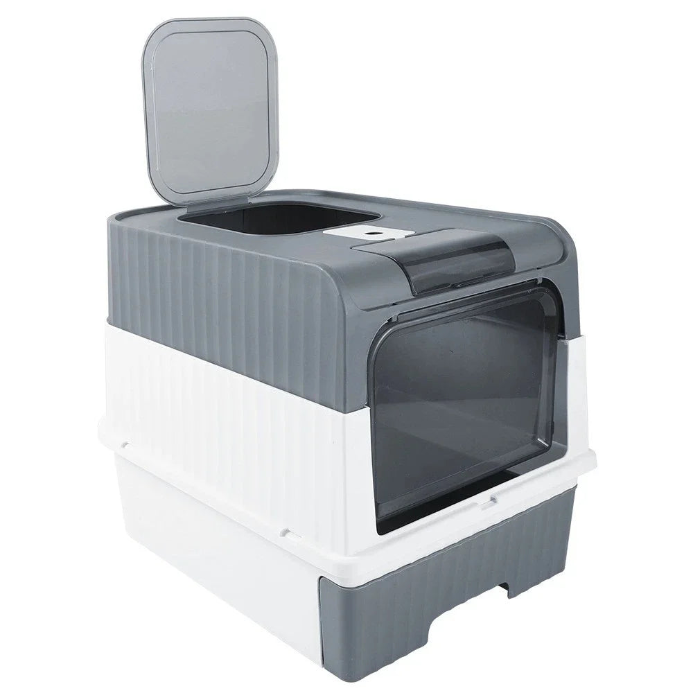 Capacity Cat Litter Box Self Enclosed Foldable Kitty Toilet Cleaning Pan Drawer Anti-Splashing Cat Toilet Boxes Litter Scoop