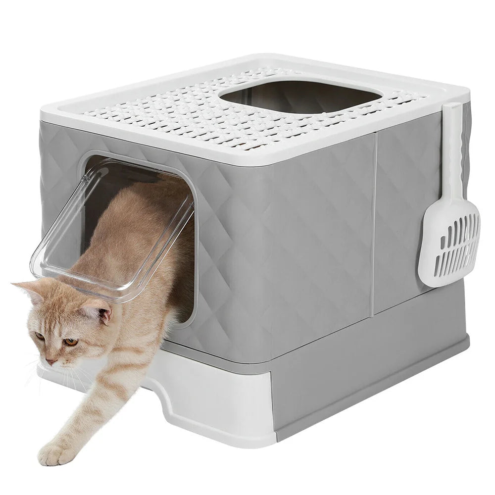 Cat Litter Box Semi-enclosed Splashproof Cat Tray Cat Toilet Cleaning Basin Supplies Self Cleaning Large Cat Toilet Litter Tray