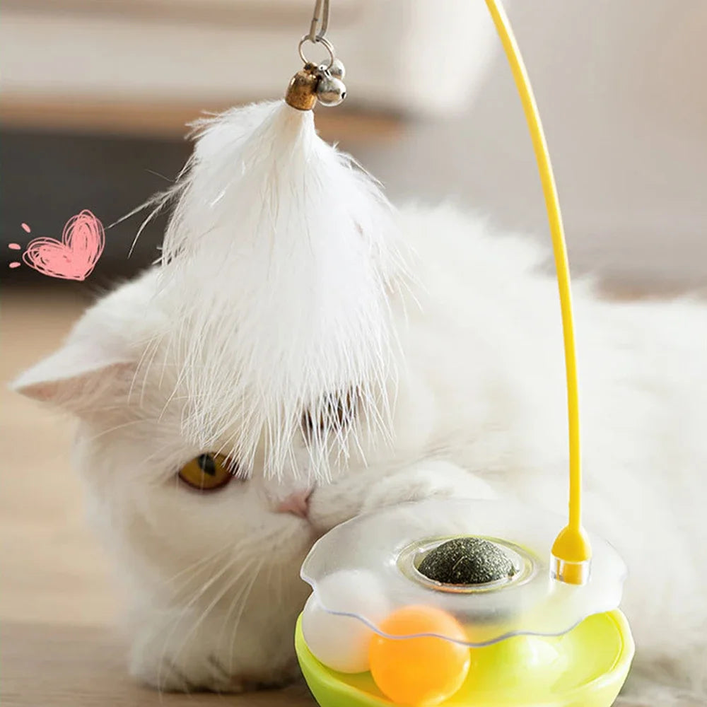 Funny Tumbler Cat Toys for Bite Resistant Removable Turntable Plush Feathers Cat Toy Interactive Cat Teasing Stick