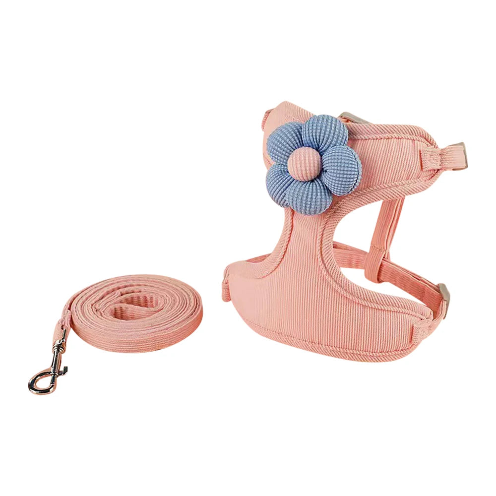 Floral Print Cat Harness and Leash Set, Adjustable Escape-Proof Soft Mesh Vest, Reflective Kitten Harness for Walking, Training,