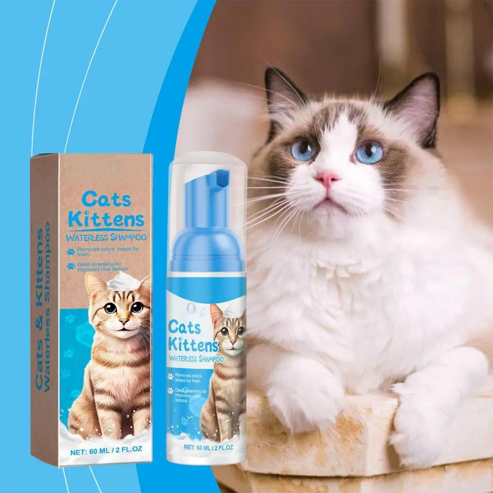Flea Shampoo For Cats No Rinse Quick-Drying Cat Shampoo Licking Safe Dry Shampoo 60ml Gentle Foam Shampoo For Cats Deep