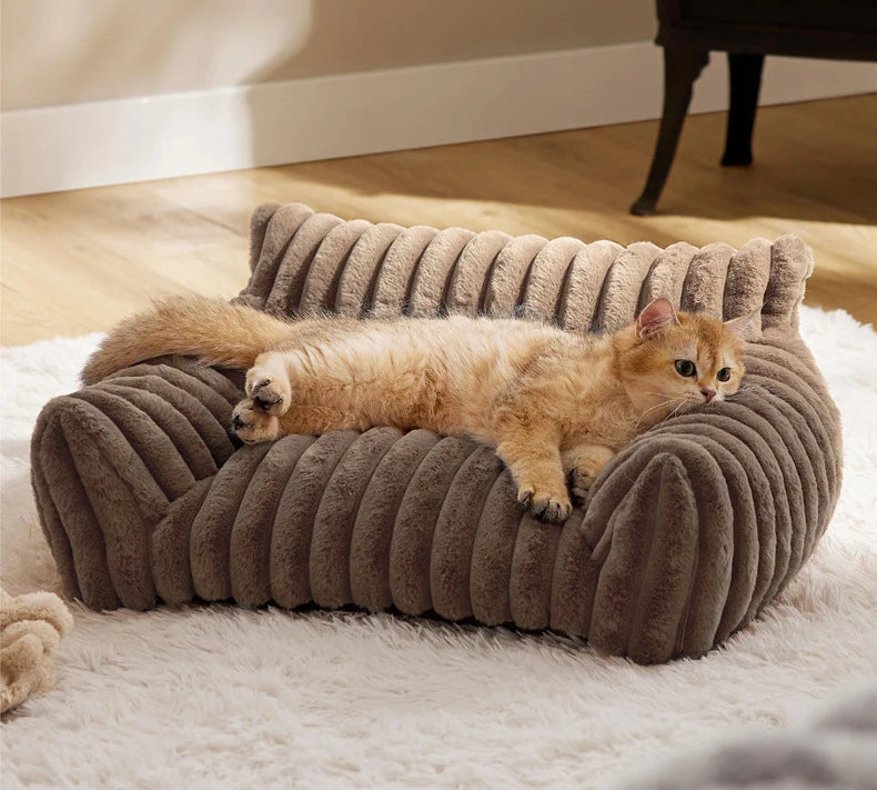 Winter Warm Cat Bed Sofa Removable Washable Cat Nest Soft Striped Pet Bed for Small Medium Dogs Cats Comfortable Plush Puppy Bed