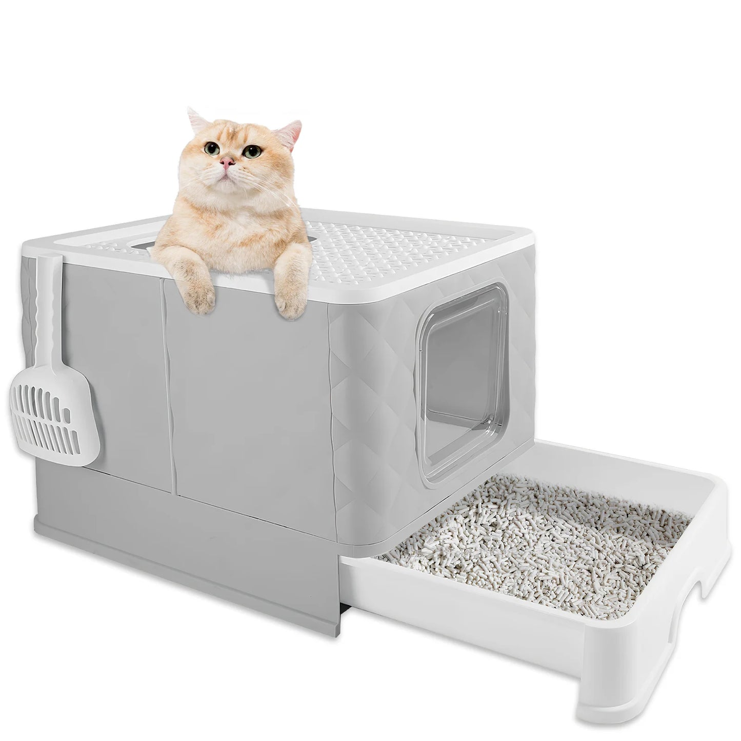 Cat Litter Box Semi-enclosed Splashproof Cat Tray Cat Toilet Cleaning Basin Supplies Self Cleaning Large Cat Toilet Litter Tray