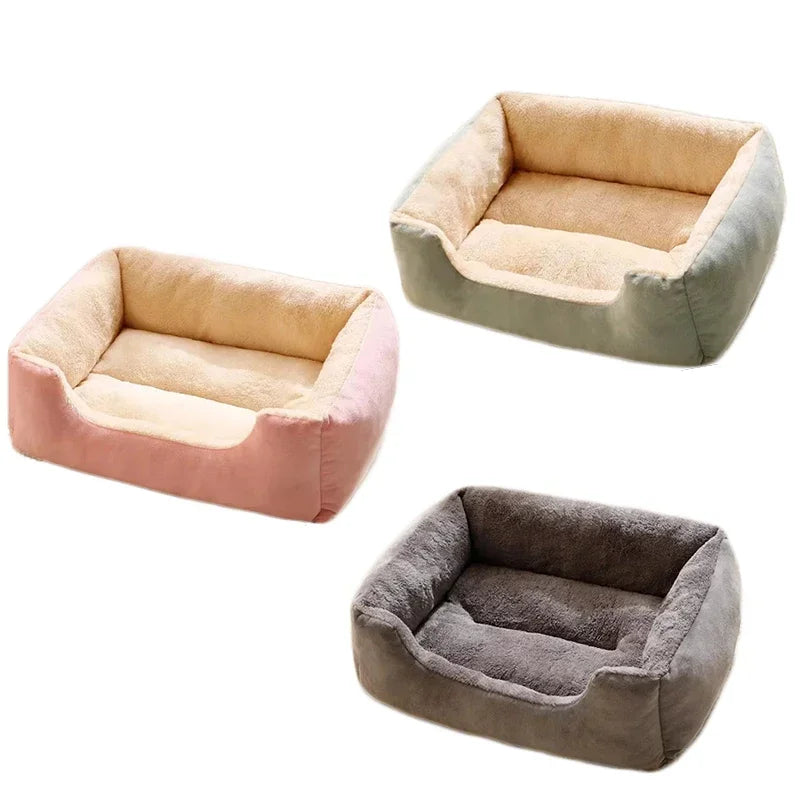 Fluffy Thickened Cat Bed Square Warm Comfortable Pets Cushion Pad with Non-slip Base Soft Large Dog Nest Winter Pet Supplies