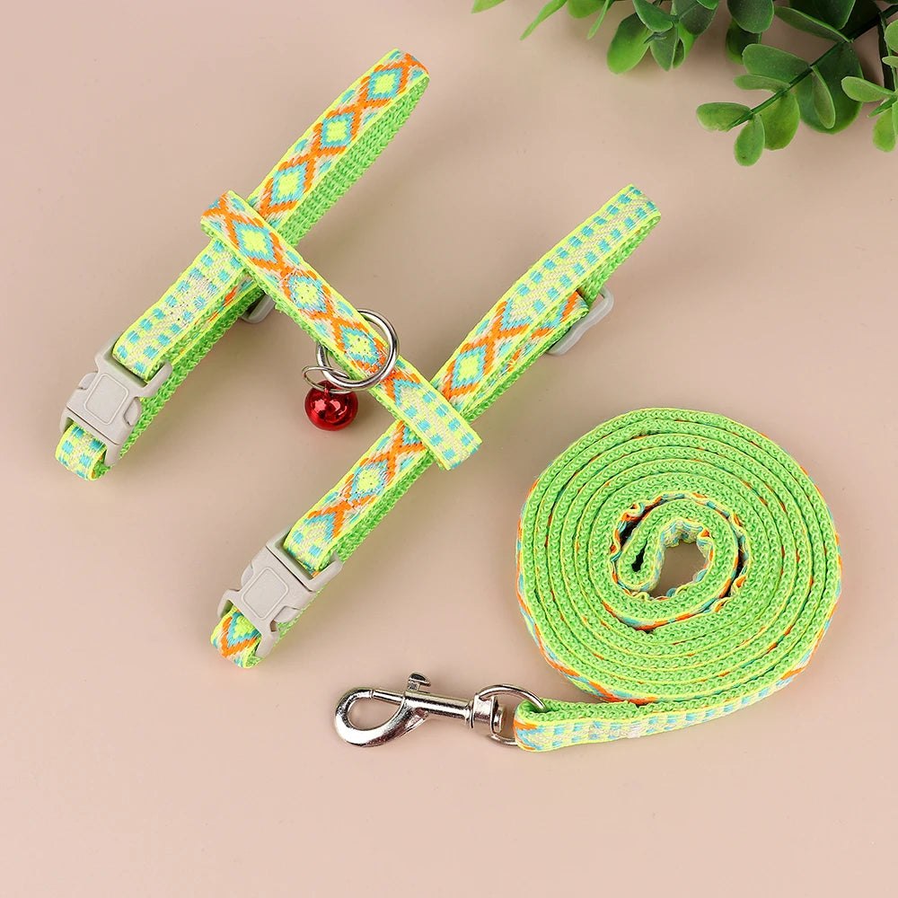 Nylon Cat Harness Leash Set Adjustable Puppy Kitten Harnesses Vest With Bell Pet Walking Lead Rope For Small Dogs Cats Chihuahua
