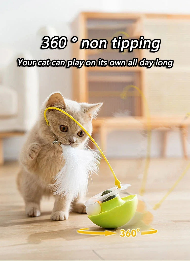 Funny Tumbler Cat Toys for Bite Resistant Removable Turntable Plush Feathers Cat Toy Interactive Cat Teasing Stick