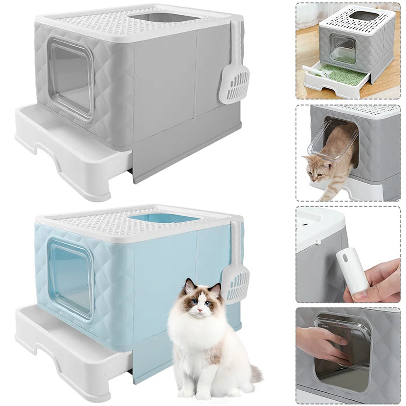 Cat Litter Box Semi-enclosed Splashproof Cat Tray Cat Toilet Cleaning Basin Supplies Self Cleaning Large Cat Toilet Litter Tray