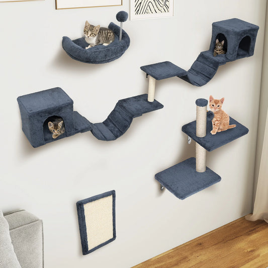 YITAHOME Dark Grey 8-Piece Cat Climbing Set - Plush Frame with Scratching Posts, Bridge, Stairs & Hanging Ball