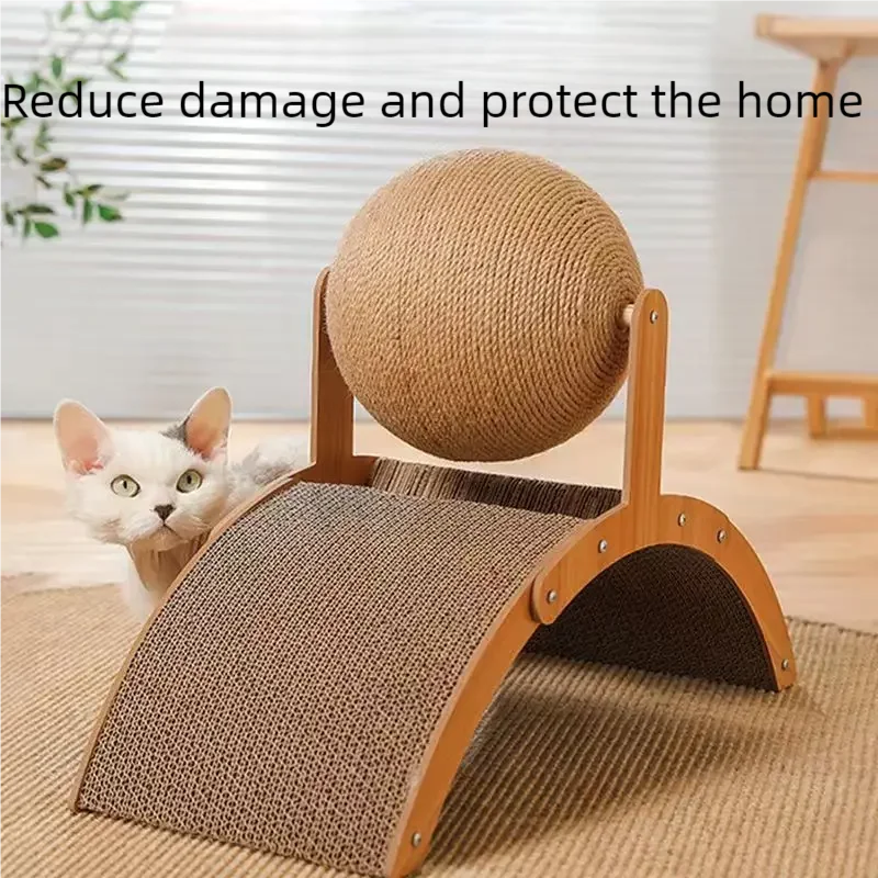 2 In 1, Cat Scratching Ball Wooden Cat Scratcher, Natural Sisal Scratch Board Scratching Column, Wear-Resistant Paw Wood Scraper