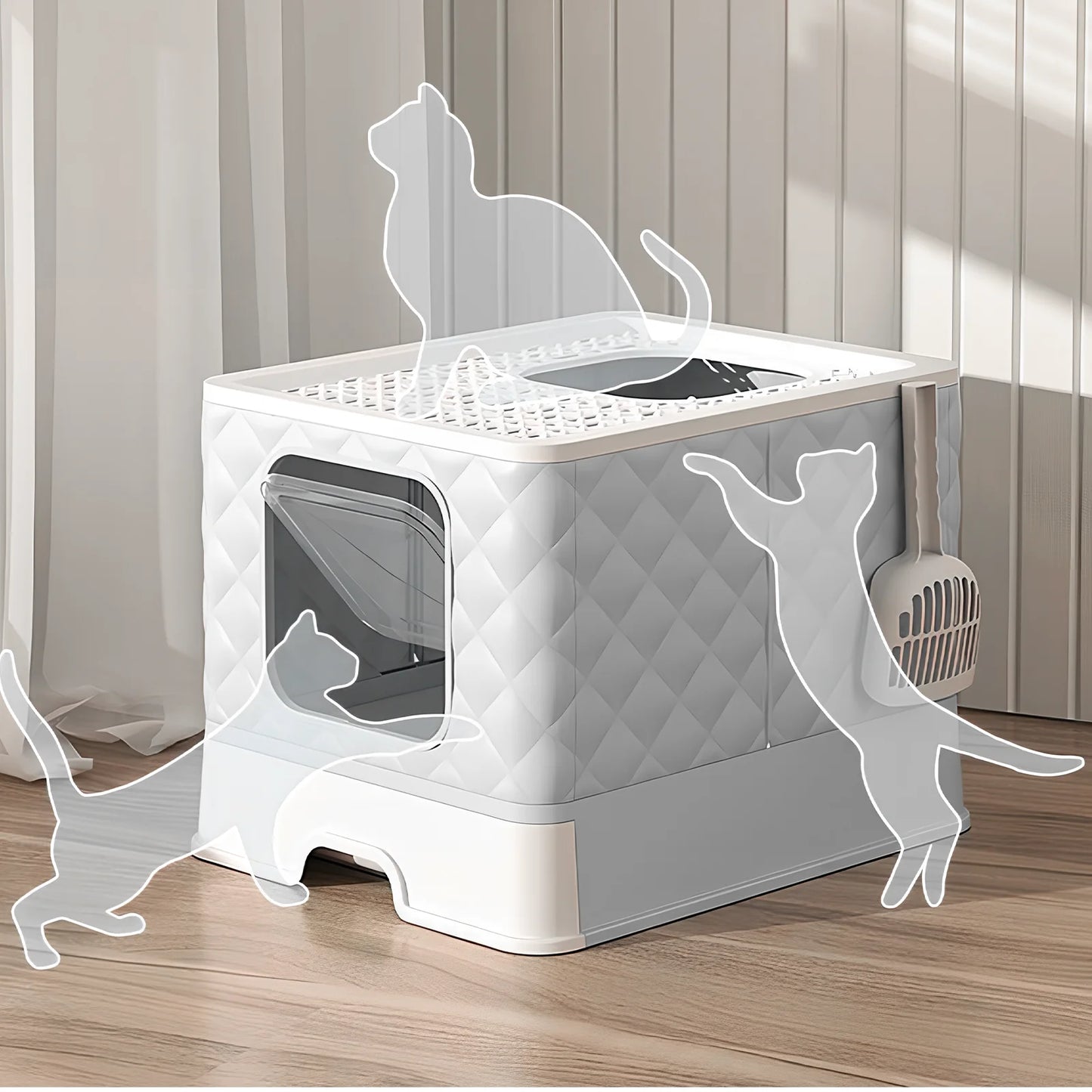 Cat Litter Box Semi-enclosed Splashproof Cat Tray Cat Toilet Cleaning Basin Supplies Self Cleaning Large Cat Toilet Litter Tray