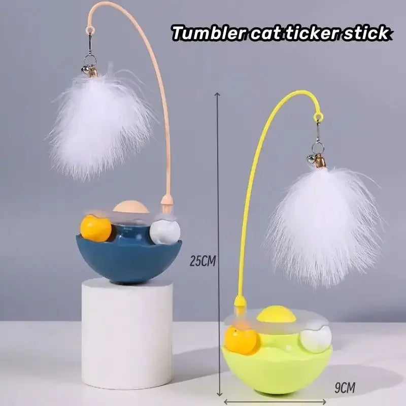 Funny Tumbler Cat Toys for Bite Resistant Removable Turntable Plush Feathers Cat Toy Interactive Cat Teasing Stick