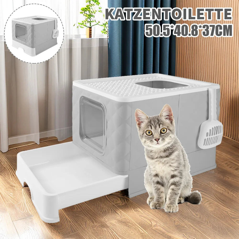 Cat Litter Box Semi-enclosed Splashproof Cat Tray Cat Toilet Cleaning Basin Supplies Self Cleaning Large Cat Toilet Litter Tray
