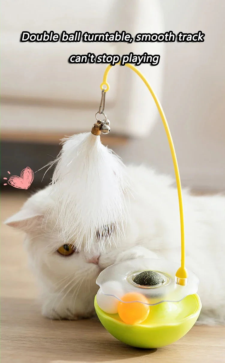 Funny Tumbler Cat Toys for Bite Resistant Removable Turntable Plush Feathers Cat Toy Interactive Cat Teasing Stick