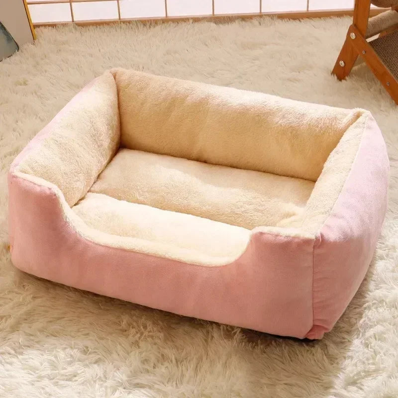 Fluffy Thickened Cat Bed Square Warm Comfortable Pets Cushion Pad with Non-slip Base Soft Large Dog Nest Winter Pet Supplies