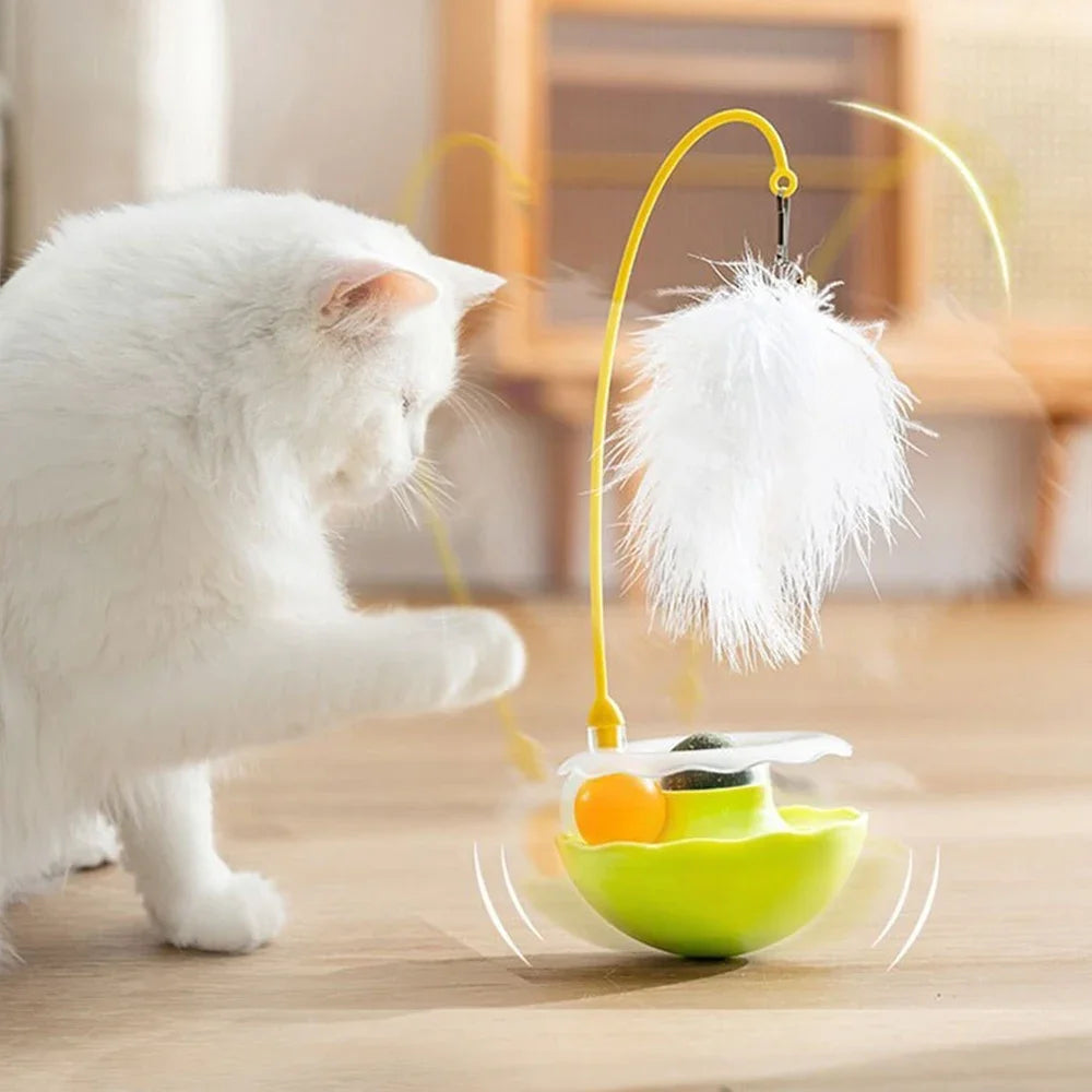 Funny Tumbler Cat Toys for Bite Resistant Removable Turntable Plush Feathers Cat Toy Interactive Cat Teasing Stick
